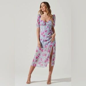 ASTR Lavender Floral Midi Dress with Pink Rose Print